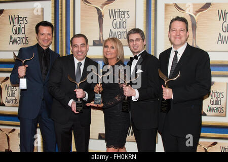 Los Angeles, California, USA. 13th February, 2016. Writers for the show 'Hollywood Game Night' win at the Writers Guild Awards. Stock Photo