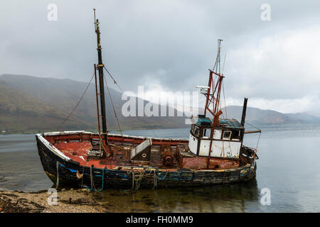 An old boat wreck on the beach at Crow Point on the edge of Saunton ...