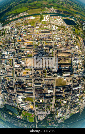 Aerial view, Marl Chemical Park, EVONIK Chemicals, formerly Degussa-Huls Marl, chemical plant, fisheye lens, Marl, Ruhr district Stock Photo