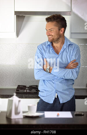 Young man meditates Stock Photo