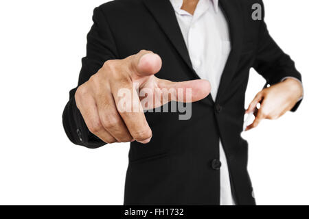 Businessman pointing finger, selective focus, isolated on white background Stock Photo