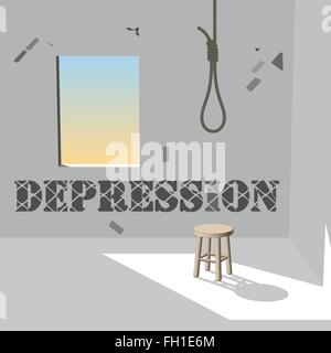 Depression in dark room Stock Vector