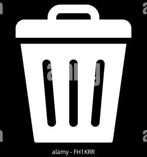 Trash Can flat white color icon Stock Photo