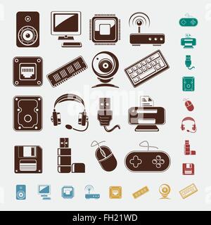 set of computer parts and components Stock Vector