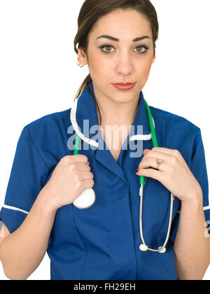 Young Female Doctor Or Physician Dealing With The Coronavirus Or Covid-19 Pandemic, Alone In Uniform, Isolated On White