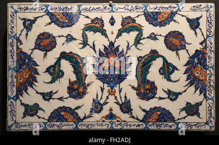 Ottoman Empire. Ceramic wall tiles. Iznik, Turkey. 16th-17th century. Louvre Museum. Paris. France. Stock Photo