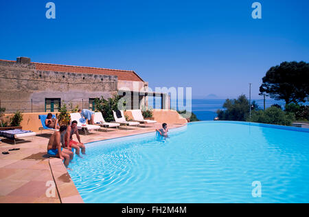 Salina island, Malfa, Pool of Hotel Signum,  Aeolian Islands, Sicily, Italy, Europe Stock Photo