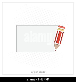 new abstract frame with red pencil symbol and space for text. vector banner template. contemporary graphic design concept. white Stock Vector