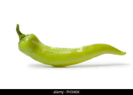 Fresh whole single green Carliston pepper isolated on white background Stock Photo