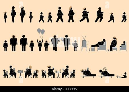 Obese people and good appetite pictogram Stock Vector