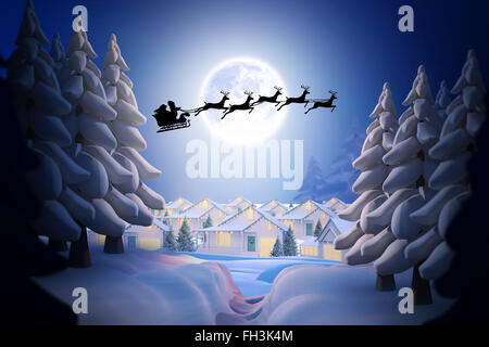 Composite image of silhouette of santa claus and reindeer Stock Photo