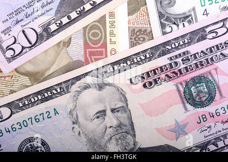 Ukrainian hryvnia and the american dollars Stock Photo