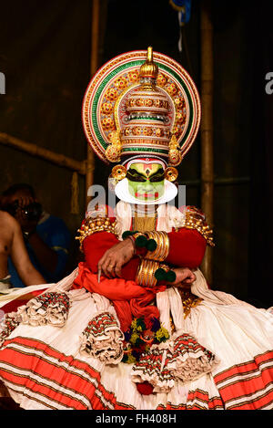 Kathakali is a stylized classical Indian dance-drama noted for the attractive make-up of characters, elaborate costumes, detaile Stock Photo