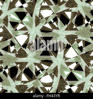 Digital collage technique modern geometric camouflage style pattern in pale brown and green colors against black and white backg Stock Photo