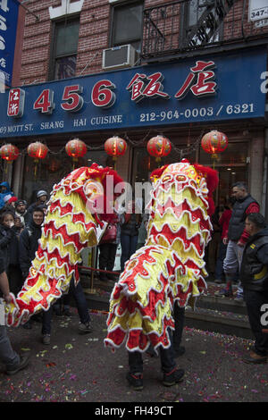 Chinese New Year along Mott Street, the center of Chinatown in Manhattan, NYC. Stock Photo