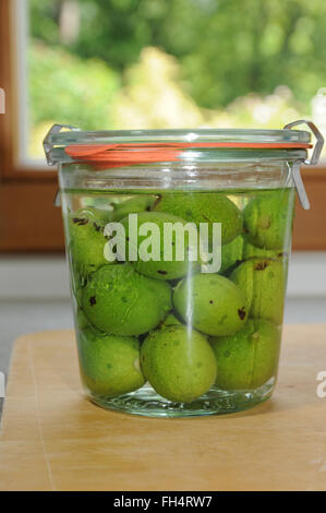 Green walnuts preparing Stock Photo