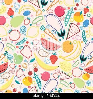 Seamless pattern fruits and vegetables Stock Vector