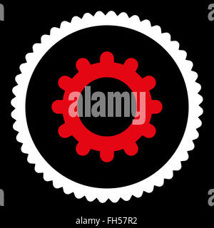 Gear flat red and white colors round stamp icon Stock Photo