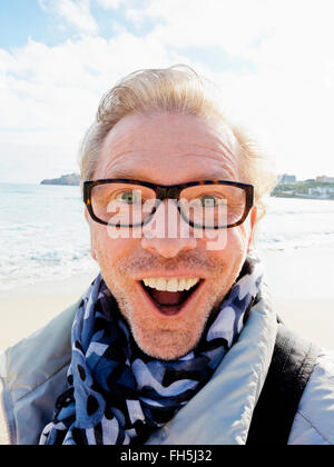 Portrait of Senior Man Outdoors making a Face, Spain Stock Photo