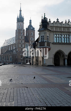 Church of the Holy Virgin Mary and Cloth Hall, Main Market Square, Krakow, Poland. Stock Photo