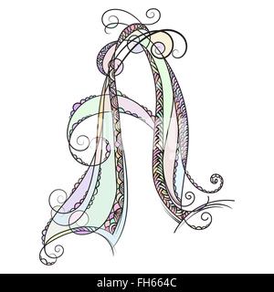 Zentangle monogram A. Doodle colorful alphabet character with patterns and zentangle ornamet Stock Vector