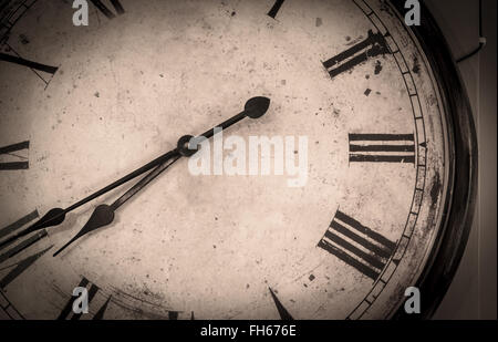 Old vintage wall clock detail in black and white Stock Photo