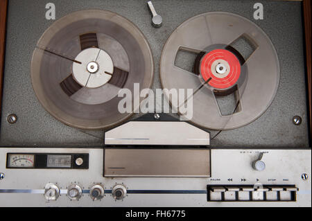 Vintage audio tape music recorder with reels and knobs Stock Photo