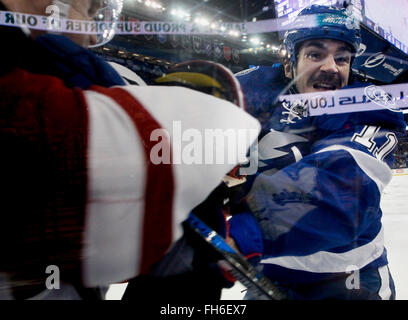 Tampa, Florida, USA. 23rd Feb, 2016. DIRK SHADD | Times .Tampa Bay Lightning center Brian Boyle (11) works to apply a check along the gas against the Arizona Coyotes during first period action at the Amalie Arena in Tampa Tuesday evening (02/23/16) © Dirk Shadd/Tampa Bay Times/ZUMA Wire/Alamy Live News Stock Photo