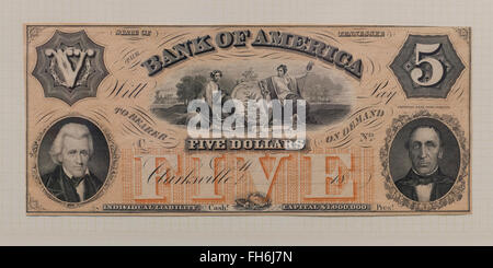 State of Tennessee Bank of America $5 banknote printed by the American Bank Note Company, circa 1860s - USA Stock Photo