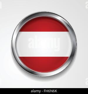 Abstract vector button with metallic frame. Austrian flag Stock Vector