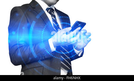 Abstract technology concept and ideas,Businessman using smartphone,double exposure effects Stock Photo