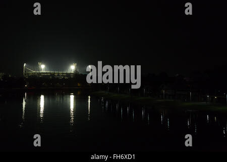 Melbourne, Australia - April 24, 2015: Melbourne Cricket Ground by night illuminated for a match. Stock Photo