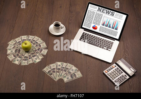 Computer laptop on desk with office accessories Stock Photo