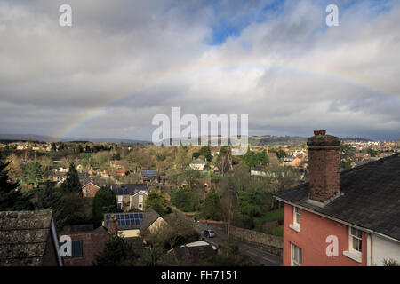 Rainbow formed over the town of Ludlow. In Ludlow, England.