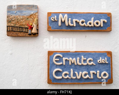 Ceramic pottery tiles, white village Mijas, Malaga province Costa del Sol. Andalusia southern Spain Stock Photo