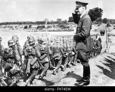 Adolf Hitler Reviewing troops - German Nazi Propaganda - WWII Stock Photo