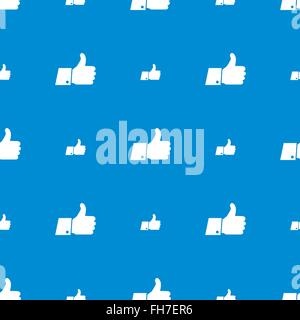 Thumbs up white icons on blue, seamless pattern Stock Vector