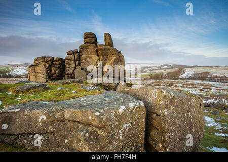 Winter morning at Hound Tor, Dartmoor National Park, Devon, England. Stock Photo