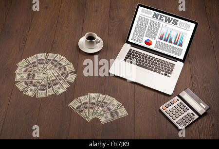 Computer laptop on desk with office accessories Stock Photo