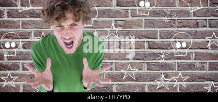 Composite image of portrait of furious man screaming over white background Stock Photo