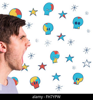 Composite image of angry young man with stubble shouting Stock Photo