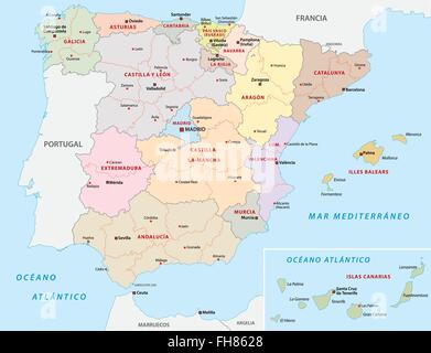 spain administrative map Stock Vector