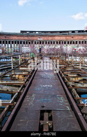 Disused former freight railyard and old turntable. Güterbahnhof train station, Pankow, Berlin. Stock Photo