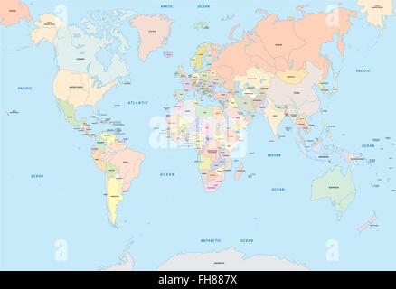 world map in English language Stock Vector