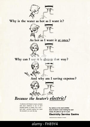 Original vintage advert from 1950s. Advertisement dated 1956 advertising Electricity. 50s retro Stock Photo