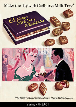Original vintage advert from 1950s. Advertisement dated 1956 advertising Cadburys Milk Tray Chocolates. Stock Photo