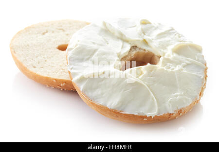 Sesame bagel with cream cheese isolated on white background Stock Photo
