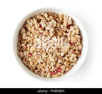 Bowl of whole grain muesli isolated on white background, top view Stock Photo