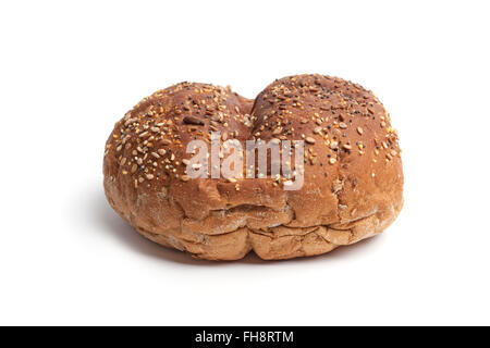 One fresh whole single multi grain bread roll isolated on white background Stock Photo