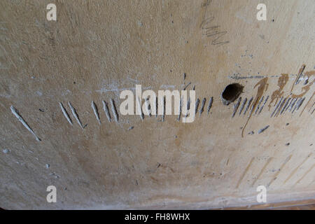 Day markings in former cell at Killing Fields memorial in Phnom Penh, Cambodia Stock Photo
